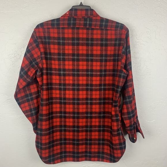 Vintage Pendleton Shirt Mens Large Red Black Wool Plaid Flannel Made USA 70s - Picture 2 of 8